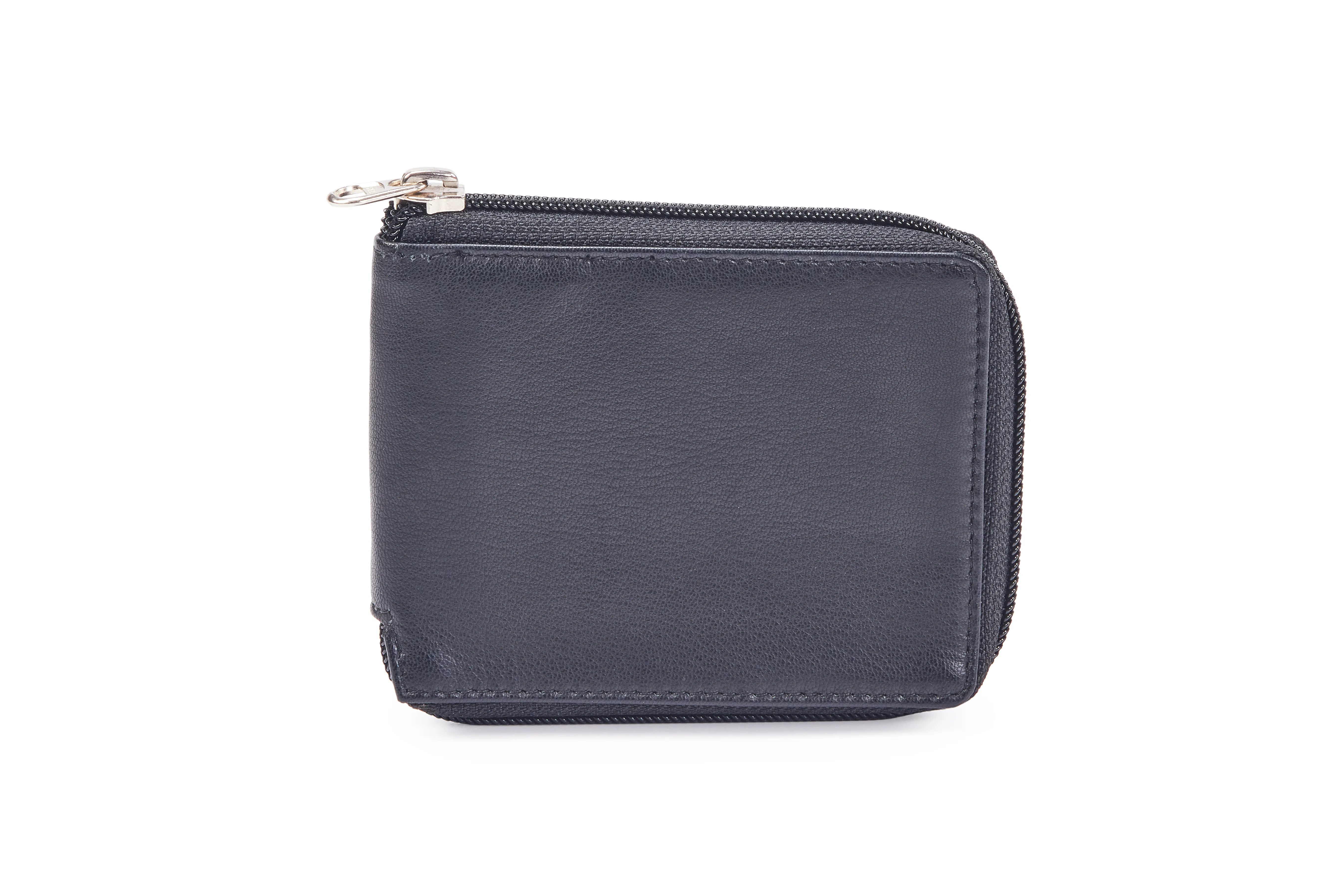 Unisex Goat Nappa Leather Zipped Wallet/Purse in Black with Card Slots, Coin Pocket, and Currency Compartments