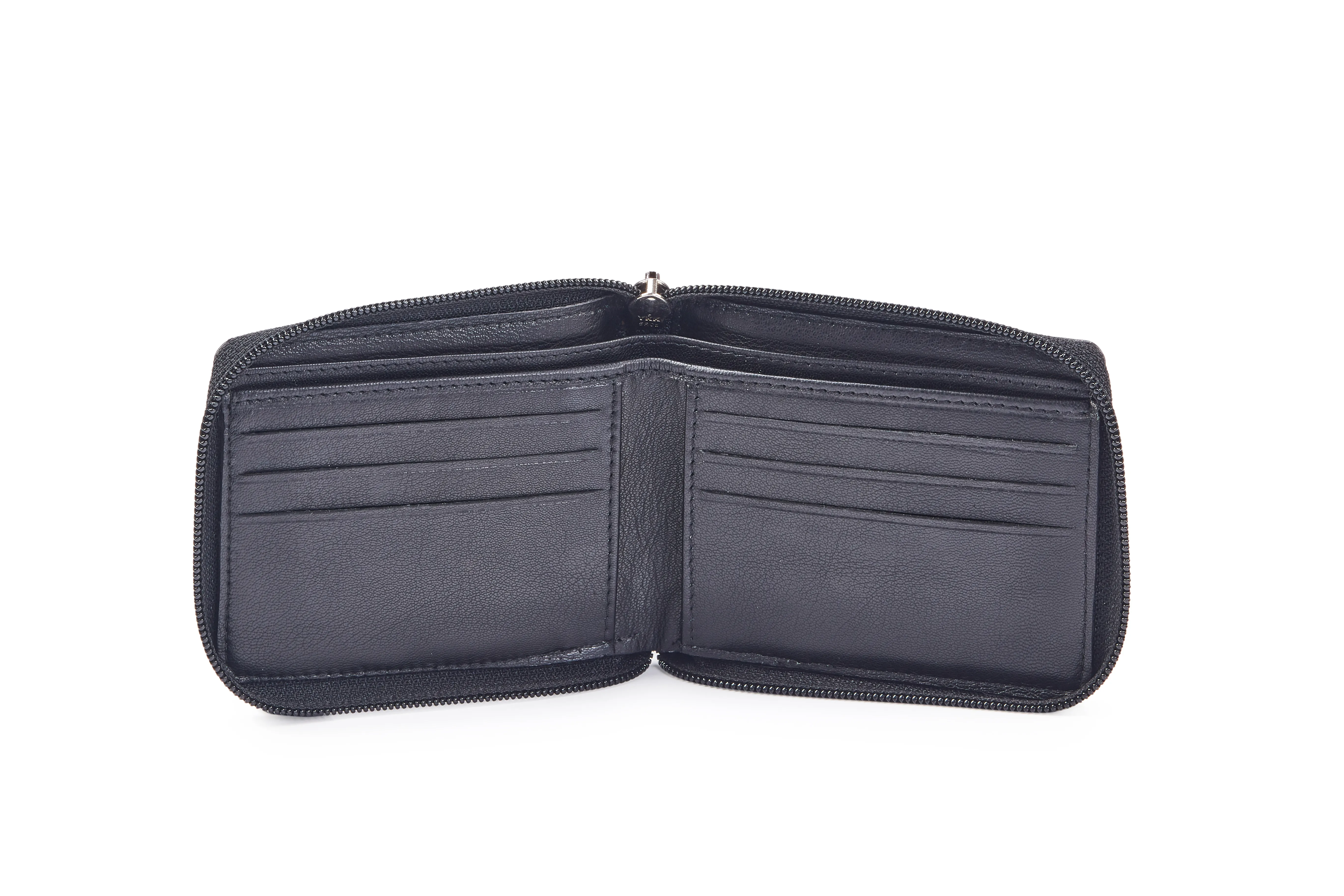 Unisex Goat Nappa Leather Zipped Wallet/Purse in Black with Card Slots, Coin Pocket, and Currency Compartments